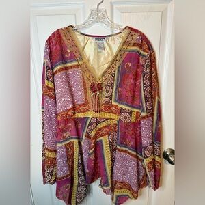 Unique Spectrum Magenta and Gold Embellished Boho Tunic